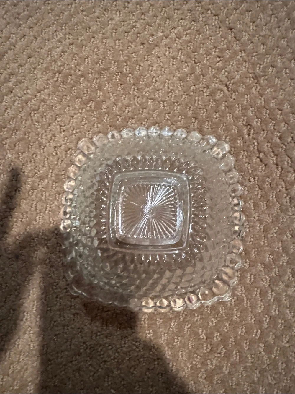 Clear Glass Square Serving Bowl - Elegant Pressed Glass